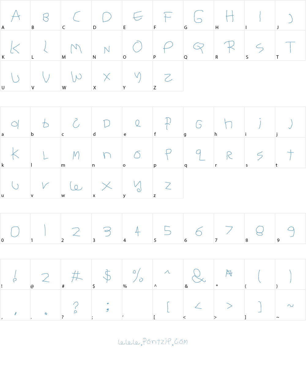 Child's Handwriting Font Character